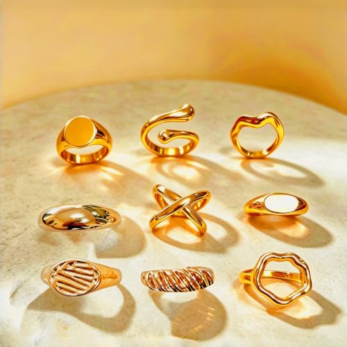 25 PCS Gold-Tone Jewelry Set for Women - 1 Layered Necklaces, 3 Stackable Bracelets, 6 Pairs Earrings, 9 Knuckle Rings, Trendy Gold Plated Layering Jewelry Set for Women Gift