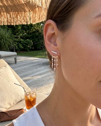 Gold Earrings for Women Trendy 14K Gold Plated Dangle Earrings Small Hoop Huggie Drop Stud Earrings Cubic Zirconia Simple Minimalist Dainty Chain Tassel Hypoallergenic Earrings - color: Jacket & Rose Gold