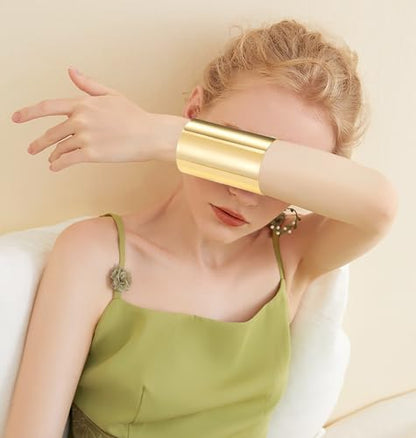2Pcs Cuff Bangle Bracelet for Women Open Wide Wire Bracelets Gold Wrist Cuff Wrap Bracelet Adjustable - color: Gold1