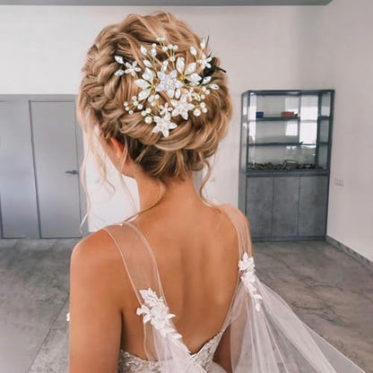 5 Pcs Bridal Flower Wedding Hair Pins Crystal Pearl Hair Clips Headpiece Wedding Hair Accessories Jewelry with Rhinestone for Brides Bridesmaids Women Girls Updo - color: Silver5pcs