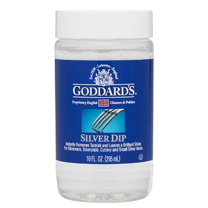 Goddard's Silver Cleaner Dip, Instant Tarnish Remover, Silver Polish, 10 oz | Instantly Removes Tarnish with No Scrubbing, Ideal for Silverware, Sterling Silver Jewelry & Intricate Filigree - size: 10 Fl Oz (Pack of 1)