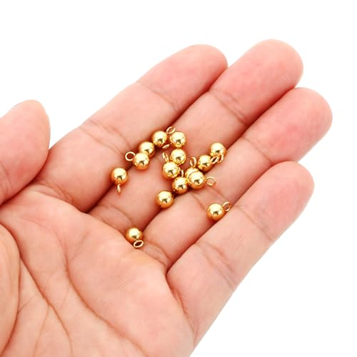 PATIKIL 50pcs Steel Bead Charm, Stainless Steel Ball Bracelet Charm Pendants Metal Round Beads Small Bulk for Jewelry Making - color: Gold Tone, size: 5mm