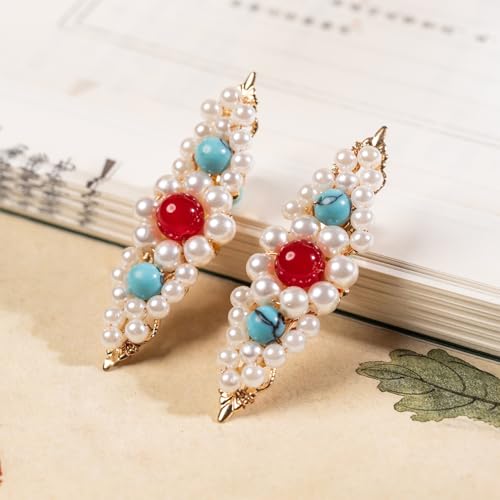 A Pair Wedding Hair Clips, Handmade Floral Design Crystal Hair Clips Pearl Barrettes, Rhinestones Flower Clips Pearl Headpieces Hair Pins Hair Accessories for Women Girls (White Pearl) - color: White Pearl