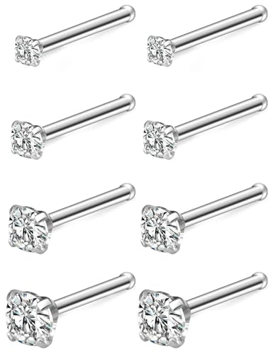 Hoeudjo Hypoallergenic Nose Rings Studs 24G Surgical Stainless Steel Cubic Zirconia Nose Studs for Women Men Screw & Bone & L Shaped Nostril Piercing Jewelry with 1.5mm 2mm 2.5mm 3mm CZ - color: silvertone,nose bone studs