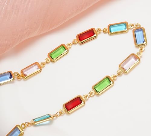 18K Gold Plated Anklet for Women Multicolor Crystal Ankle Bracelets Boho Adjustable Chain Anklets - color: Large Rectangle