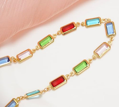 18K Gold Plated Anklet for Women Multicolor Crystal Ankle Bracelets Boho Adjustable Chain Anklets - color: Large Rectangle