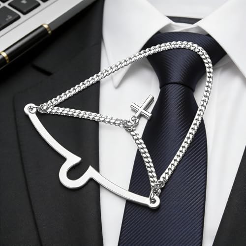 Yoursfs Silver Cross Tie Chain for Men Unique Double Chains Personalized Tie Clips Mens Loop Jewelry For Father Husband Bridegroom