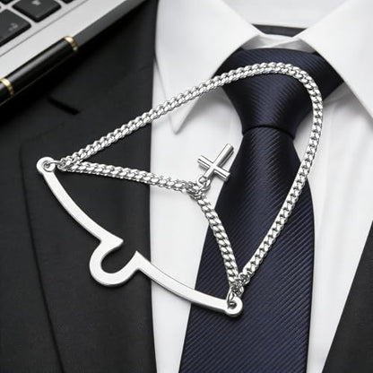 Yoursfs Silver Cross Tie Chain for Men Unique Double Chains Personalized Tie Clips Mens Loop Jewelry For Father Husband Bridegroom