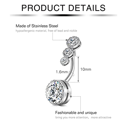 Mayhoop 14G Belly Button Rings 316L Surgical Stainless Steel Dangle Clicker Belly Ring Dangling Piercing Jewelry With Heart Flower Butterfly Silver Gold Tone For Women - color: 7Pcs-silver