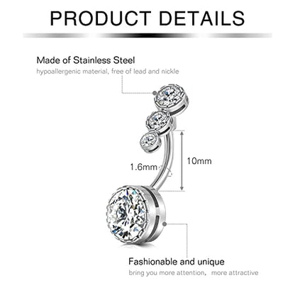 Mayhoop 14G Belly Button Rings 316L Surgical Stainless Steel Dangle Clicker Belly Ring Dangling Piercing Jewelry With Heart Flower Butterfly Silver Gold Tone For Women - color: 7Pcs-silver