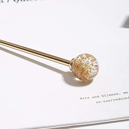2Pcs Simple Elegant Round Ball Metal Hair Stick Fork Chignon Pin Lollipop Shape Decorative Hairpin Chopsticks Hair Jewelry for Women Lady Teen Fashion Hair Updo Making Accessories, Silver and Gold