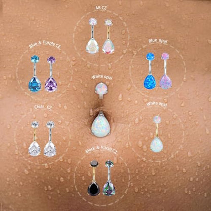 AROWRO Belly Button Ring Titanium Gold Sliver Hypoallergenic 14G Belly Button Piercing 10mm Barbell Belly Rings for Women With Opal - color: Sliver+White Opal