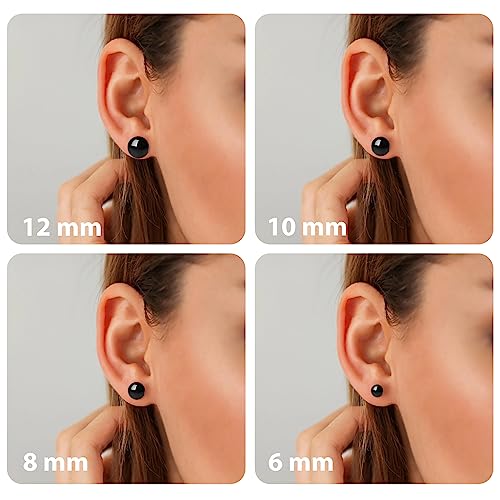 3/4/5/6/8/10/11mm Black Pearl Stud Earrings for Women - 925 Sterling Silver Hypoallergenic Earrings Jewelry Gift - size: 8 mm