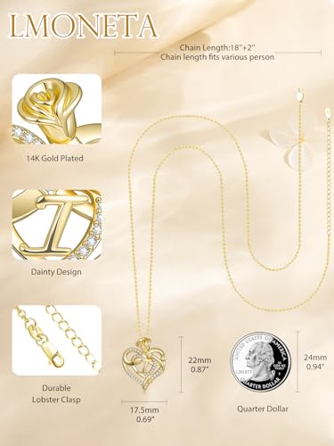 14k Gold Heart Initial Necklaces for Women, Dainty Letter Pendant Chain Necklace, Letter A to Z Initial Jewelry, Anniversary Birthday Gifts for Her Wife Mom Daughter - style: Letter I