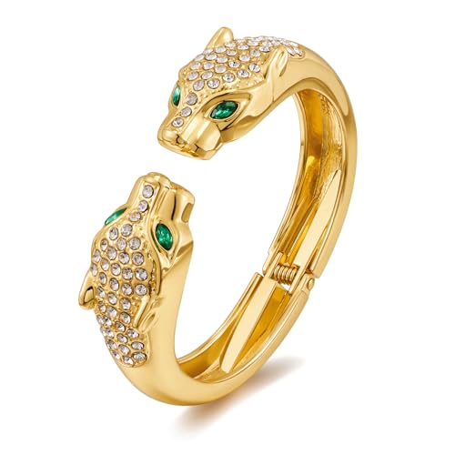 WOWORAMA Gold Statement Bracelets for Women Vintage CZ Panther Leopard Cuff Bracelet Chunky Animal Bangle Bracelets