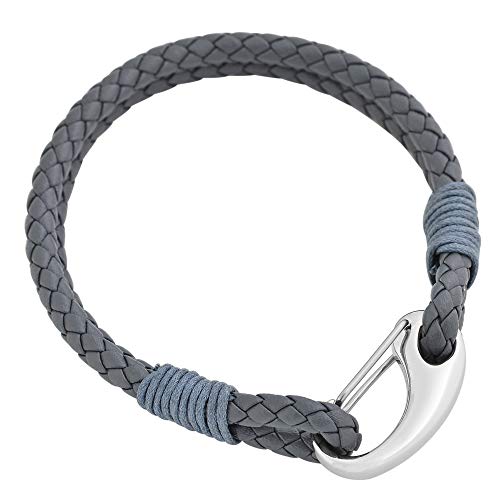 Edforce Braided Genuine Leather 2-Strand Cuff Bracelet with Stainless Steel Clasp - color: Grey