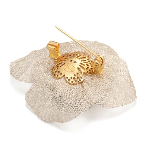 SHE'S FREE STYLE JUST FOR YOU Snail Brooches and pins for women, Sparkling Cubic Zirconia & Pearl Copper Pin, 2.36" Long Clasp Design Playful Jewelry Brooch - color: White