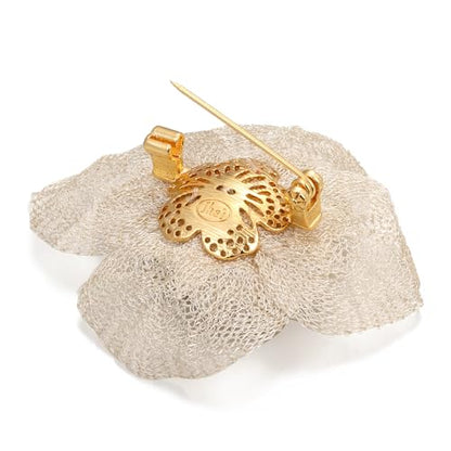 SHE'S FREE STYLE JUST FOR YOU Snail Brooches and pins for women, Sparkling Cubic Zirconia & Pearl Copper Pin, 2.36" Long Clasp Design Playful Jewelry Brooch - color: White