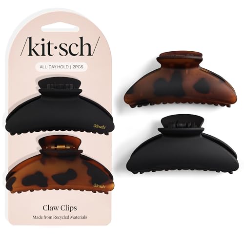 Kitsch Medium Hair Clips for Women - Black and Tort, 2pcs | Strong Hold Claw Clips – Great for Updo, Half Up Hairstyle – Daily Hair Accessories