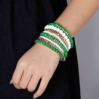 LUREME Boho Multi Strand Stackable Stretch Bracelet Set Wooden Cube Alloy Bead Bangle bl003172 - color: Green