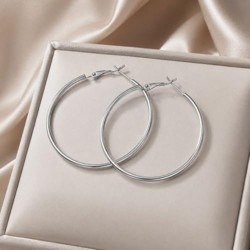 Big Chunky Gold Hoop Earrings for Women Beaded Large Statement Earrings Lightweight Fashion Jewelry Daily Wear Party Gift - color: E3:Silver 5cm