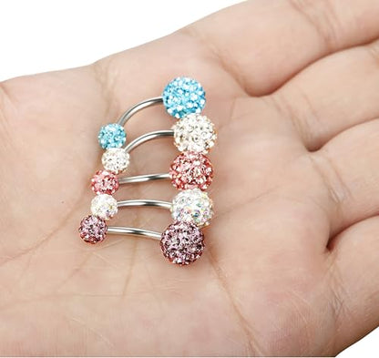 FIBO STEEL 5 Pcs 14G Stainless Steel Belly Button Rings Navel Barbell Body Jewelry Piercing - style: Style A