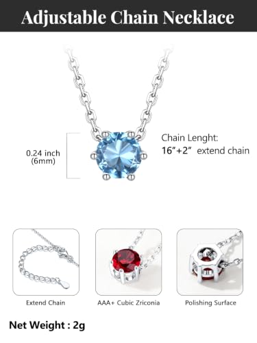Silvora Heart/Round Birthstone Necklace for Women, Sparkling Crystal Pendant, Dainty Birth Month Jewelry, Adjustable 16"+2" Chain - color: Silver, style: March Round