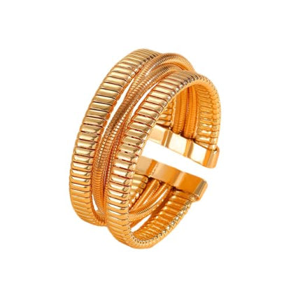 Chunky Gold Layered Cuff Bracelet for Women Men, Modern Geometric Textured Twisted Wide Open Bangle Bracelet Y2k Trendy Statement Jewelry Punk Gifts - color: Golden