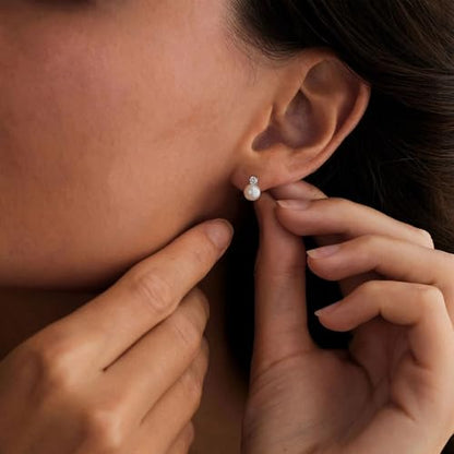 WFYOU Pearl Earrings for Women 925 Sterling Silver Stud Earring | 14K Gold Plated Hypoallergenic Stud Earrings, White Diamond Dainty Bridal Earring, Trendy Jewelry, Wedding Party Gifts - color: Silver B, size: 5mm