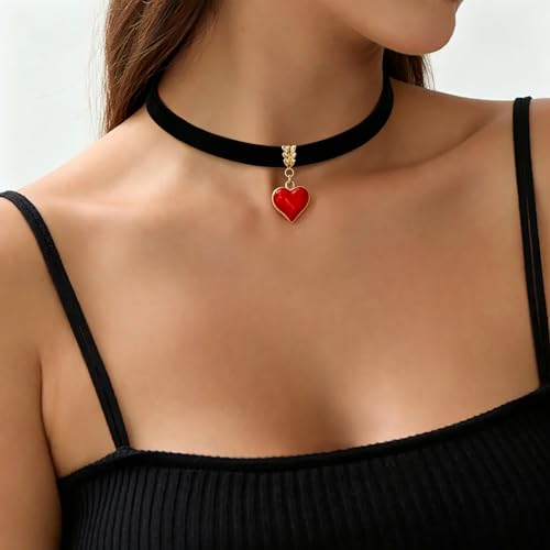 Black Necklaces for Women,Adjustable Layered Collar,Goth Jewelry - color: Red Heart