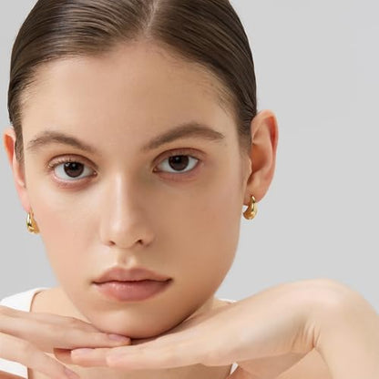 18K Gold Plated Huggie Hoop Earrings for Women, 925 Sterling Silver Post, Hypoallergenic Small Earrings - color: Curved Mini Hoops