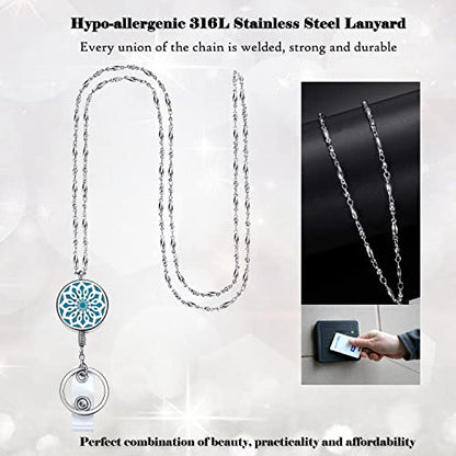 Retractable Lanyard, Lanyards for ID Badges, Flower Diffuser Lanyard | Teacher Lanyard, ID Badge Holder with Lanyard Necklace Keychain Cute Nurse Badge Reel, Silver Badge Lanyards for Women - color: 5-retractable-flower