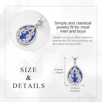 YAFEINI Teardrop Necklace Sterling Silver Filigree Irish Pendant Necklace Natural Stone Moonstone/Lapis Lazuli/Larimar/Moss Agate Necklace Jewelry - color: Lapis Lazuli Filigree Necklace