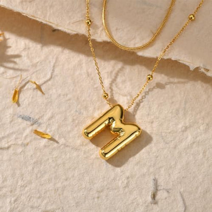 LUCA SMITH 2-Piece Initial Necklaces for Women, Dainty Balloon Bubble A-Z Letter Necklace Set, Name Letter Alphabet Pendant Layered Choker Necklaces Personalized Jewelry Gift - color: Gold bubble letter necklace, style: Initial Set-M