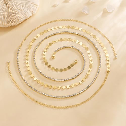 CHESKY Waist Beads for Women, 14k Gold Plated Waist Chain Gold Chain Belt for Womens Simple Body Chain Jewelry Belly Chain Beach Accessories Dainty Gold Jewelry for Women Gifts Rave Outfits for Womens - style: CZ-Coin