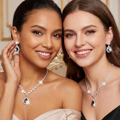 Unicra Bride Crystal Necklace Earrings Set Bridal Wedding Jewelry Sets Rhinestone Choker Necklace Prom Costume Jewelry Set for Women and Brides - color: Black