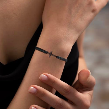 Initial Bracelets for Women Teen Girls Handmade Rope Braided Bracelet for Men Jewelry Birthday Graduation Mother's Day Gifts for Mom Wife Girlfriend Her Friends - style: 9 black-gold cross