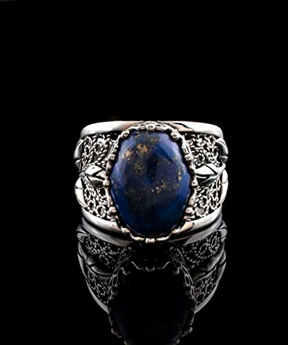 Filigranist 925 Sterling Silver Filigree Art Lace Embroidery Tulip Detailed Gemstone Women Cocktail Ring, Luxurious Gift Boxed - color: Lapis Lazuli