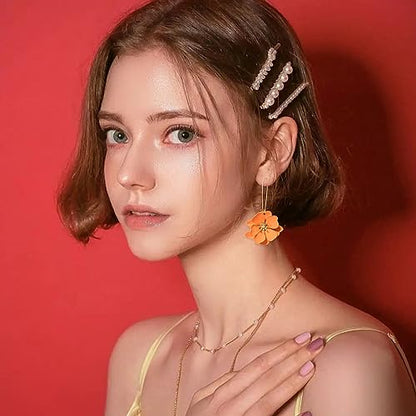 Bohemian Daisy Flower Matte Floral Long Petal Drop Dangle Earrings Layered Tiered for Women Chic Boho Wedding Jewelry - color: Orange