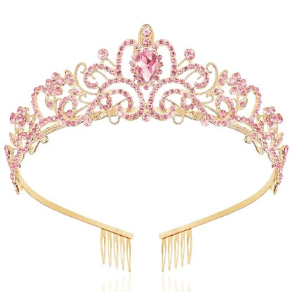 TAROSE Tiaras for Women, Birthday Crown and Sash for Girls | Birthday Sash Sunglasses Outfit, Birthday Gift for Women Girls, Goddess Crown Bride/Halloween/Prom/Party/Costume - color: 1 I. Gold+full Pink