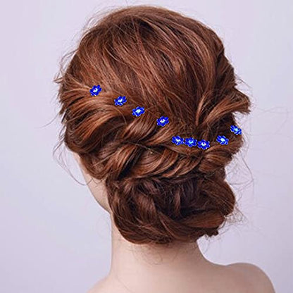 Rhinestone Flower Hair Pins, 40 Pcs U-Shaped Crystal Party Wedding Bridal Hair Accessories for Women Girls (Blue) - color: Blue