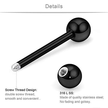 SCERRING 8 Pairs 14G Stainless Steel Clear CZ Nipple Ring Tongue Straight Barbell Rings Bars Retainer Body Piercing Jewelry for Women Men 9/16Inch - color: 8 Pairs - Black CZ