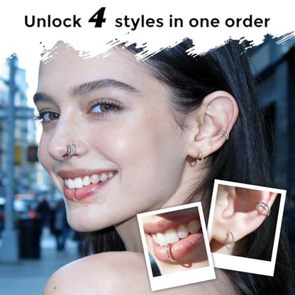 Titanium Septum Ring 5pcs, 18g Nose Rings Hoops for Women Men, Hypoallergenic Septum Rings Septum Hoop Daith Cartilage Tragus Helix Rook Piercing - color: 4 Pcs Silver, size: 18 Gauge 8mm