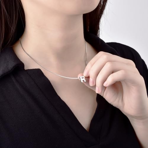CANDYFANCY Initial Pendant 925 Sterling Silver Letters Personalized Alphabet Pendant Fit 1mm Box Chain - color: Alphabet R Pendant