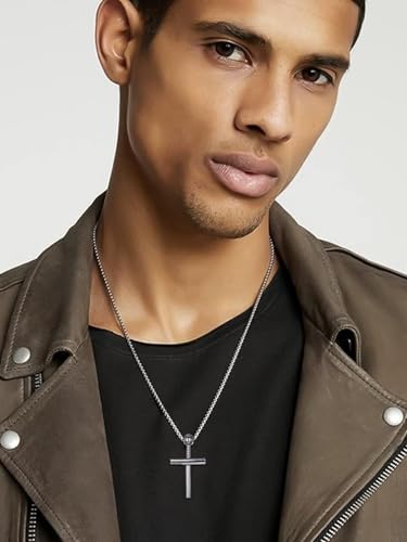 GOLDCHIC JEWELRY Sport Necklaces for Men Teen, Football Baseball Soccer Basketball Softball Necklaces with Stainless Steel Chain Athlete Jewelry Sports Fan Gift - color: Baseball Cross-Steel, style: NO Engraving