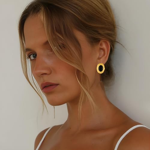 RAUCHBE Big Chunky Gold Earrings for Women Vintage Black Oval Earring Onyx Statement Earrings Trendy Jewelry - style: C