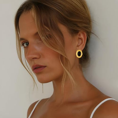 RAUCHBE Big Chunky Gold Earrings for Women Vintage Black Oval Earring Onyx Statement Earrings Trendy Jewelry - style: C