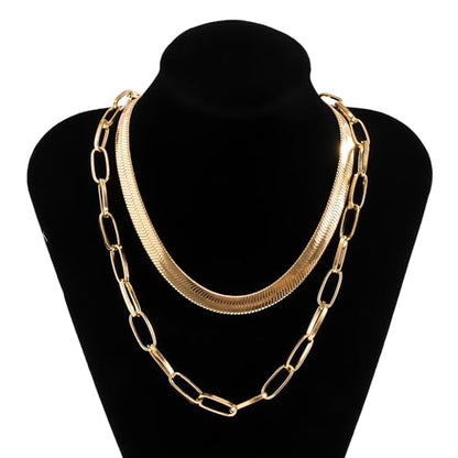 Gold Choker Necklace Dainty Cuban Link Necklace Simple Flat Snake Chain Necklace Layered Herringbone Necklace Hip Hop Jewelry for Women - style: Style-3