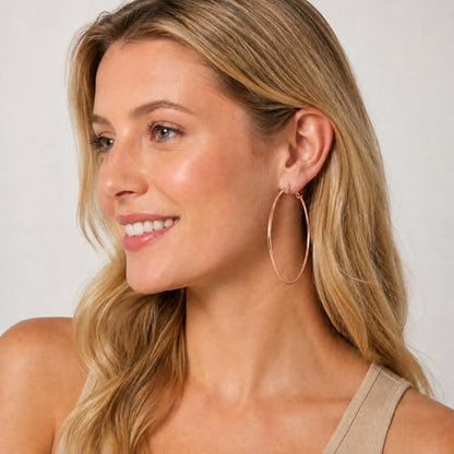TIZU Big Hoop Earrings for Women Stainless Steel Hypoallergenic 14K Gold/Rose Gold/Black/Silver Hoop Earrings, 40mm/50mm/60mm/70mm Hoops Earrings Birthday Mothers Day Jewelry Gifts Women - color: Rose Gold, size: 60mm