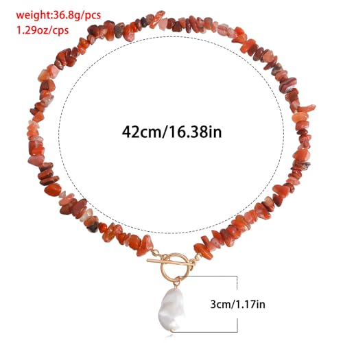 Bohemian Stone Pearl Choker Necklace for Women Dainty Natural Irregular Stone Choker Turquoise Beaded Lariat Necklace Simple Fashion OT Toggle Spiritual Handmade Jewelry - color: Red
